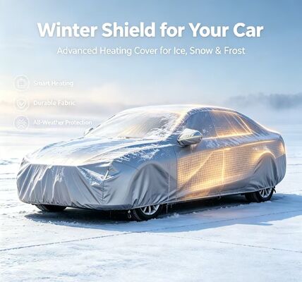 Flexible car heating hood offering heating and protection against snow frost and freezing temperatures for various vehicle types