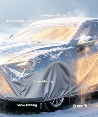 Flexible car heating hood offering heating and protection against snow frost and freezing temperatures for various vehicle types