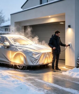 Car heating hood designed to fit closely to vehicle engine compartments ensuring uniform heat distribution and protection
