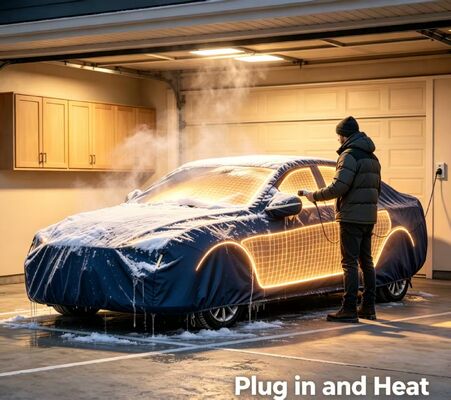 Car heating hood with easy installation and removal designed for repeated and protection against snow frost and light rain