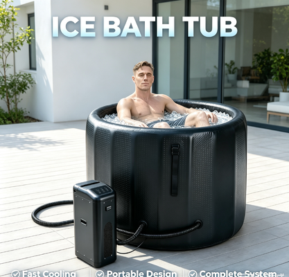 Durable inflatable ice bath tub with leakproof performance and cooling system supporting cold plunge sessions and muscle recovery