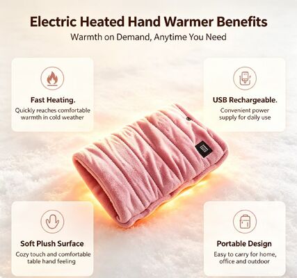 Portable USB Electric Heated Hand Warmer 3 Adjustable Temperature Max 50°C Soft Flannel Rechargeable Hand Heating Bag Winter Outdoor Warm Gift