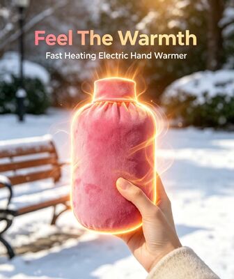 Bucket Shaped Rechargeable Hand Warmer, Crystal Ultra Soft Fabric, Adjustable Temperature, DC Charging Portable Electric Heated Hand Pouch, Custom Color OEM ODM