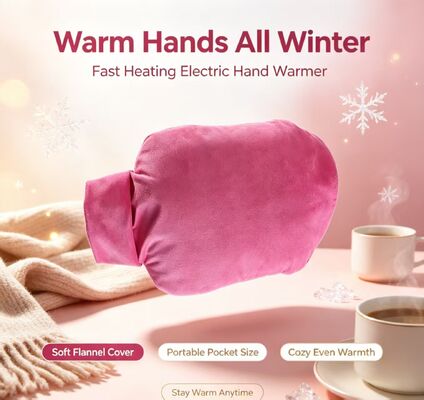 Bucket Shaped Rechargeable Hand Warmer, Crystal Ultra Soft Fabric, Adjustable Temperature, DC Charging Portable Electric Heated Hand Pouch, Custom Color OEM ODM