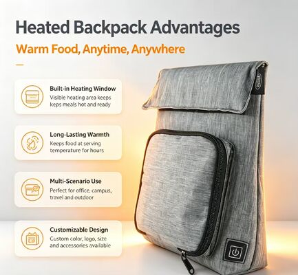 OEM ODM Custom Logo USB Heated Food Warmer Pouch, Waterproof Leak‑Proof Washable Removable Charging Heating Bag for Travel Picnic School