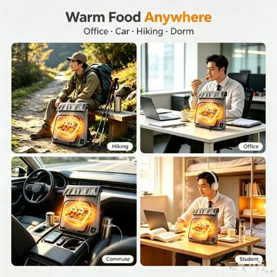OEM ODM Custom Logo USB Heated Food Warmer Pouch, Waterproof Leak‑Proof Washable Removable Charging Heating Bag for Travel Picnic School