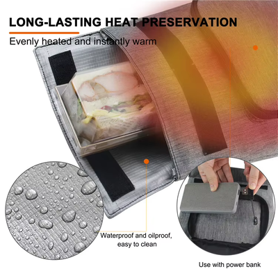 Multi‑Meal Compatible Electric Lunch Heater Bag, USB Waterproof Food Warmer Holds Different Food Types, 3‑Level 50‑59℃ Temp Control, Washable Removable Charging Leak‑Proof for Outdoor Trips