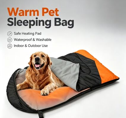 Heated Dog Sleeping Bag 3‑Level Adjustable Temperature, Soft Hollow Cotton Polyester Portable Warm Pet Sleeping Bag for Winter Snow Wind, Camping Travel Home Outdoor Use