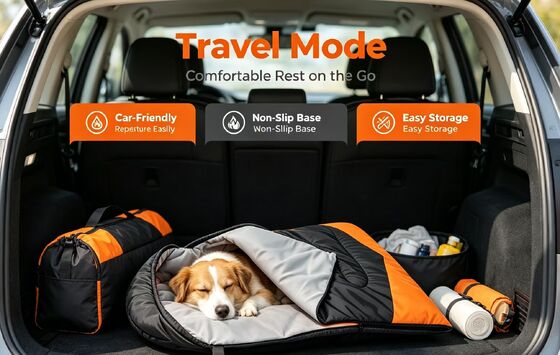 Water‑Resistant & Scratch‑Proof Heated Dog Sleeping Bag, 3‑Level Adjustable Temperature Durable Polyester Pet Sleeping Bag for Multiple Dog Breeds, Hollow Cotton Fitting for Winter Snow Wind