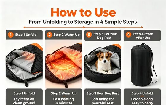 Compact Easy‑to‑Store Heated Dog Sleeping Bag, Lightweight 0.93kg Foldable Pet Sleeping Bag for Small Medium Various Dog Breeds, Perfect for home and Cold Weather Outdoor Activities