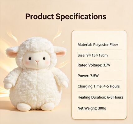 Kids Friendly Portable Sheep Hand Warmer,Powered by USB Power Bank for Easy Carry,Soft Gentle‑Touch Fabric for Household Indoor Use,3‑Level Heat Setting 40‑50‑60℃,Long‑Lasting 6‑8‑Hour Working Time
