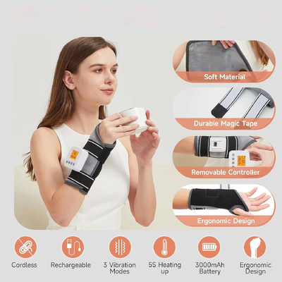 USB Rechargeable Heated Wrist Brace with Vibration Massage, 3 Temp & Timer Settings, Heating Wrist Wrap for Carpal Tunnel Arthritis Wrist Support