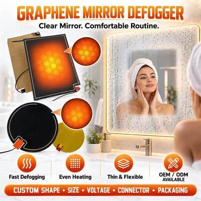 Graphene Mirror Defogger Heating Pad, Custom Shape Size Voltage, Moisture-Resistant Flexible Film for Bathroom Mirrors