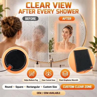 Graphene Mirror Defogger Heating Pad, Custom Shape Size Voltage, Moisture-Resistant Flexible Film for Bathroom Mirrors