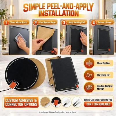 Graphene Mirror Defogger Heating Pad, Custom Shape Size Voltage, Moisture-Resistant Flexible Film for Bathroom Mirrors