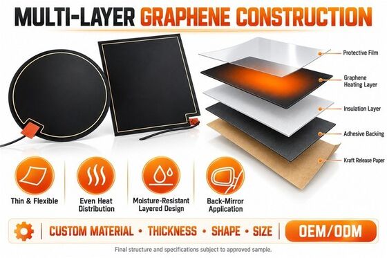 Graphene Mirror Defogger Heating Pad, Custom Shape Size Voltage, Moisture-Resistant Flexible Film for Bathroom Mirrors