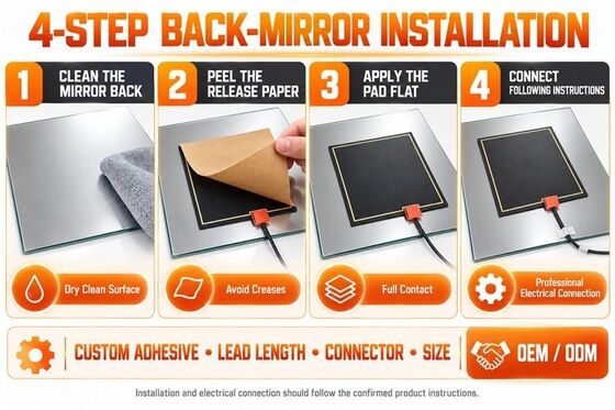 Graphene Mirror Defogger Heating Pad, Custom Shape Size Voltage, Moisture-Resistant Flexible Film for Bathroom Mirrors