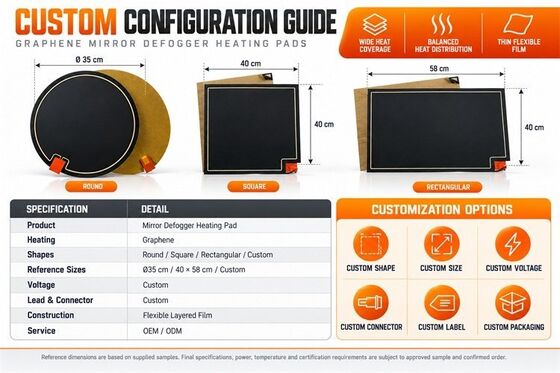 Graphene Mirror Defogger Heating Pad, Custom Shape Size Voltage, Moisture-Resistant Flexible Film for Bathroom Mirrors