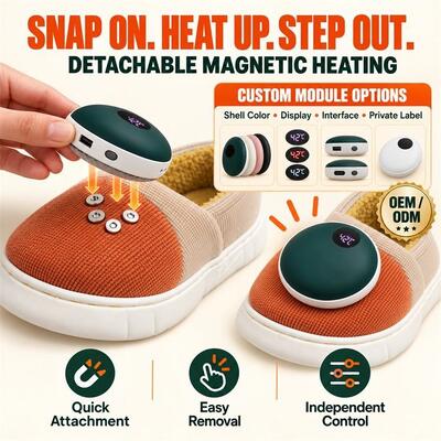 Detachable Magnetic Heated Slippers, Graphene Heating Module with Digital Display, Custom Color Material Label and Packaging