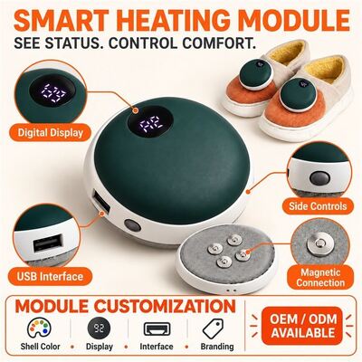 Detachable Magnetic Heated Slippers, Graphene Heating Module with Digital Display, Custom Color Material Label and Packaging
