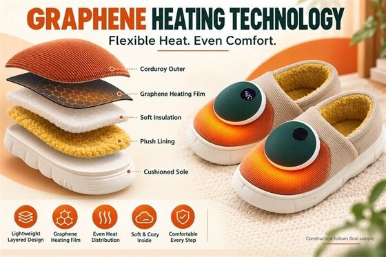 Detachable Magnetic Heated Slippers, Graphene Heating Module with Digital Display, Custom Color Material Label and Packaging
