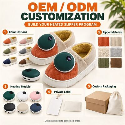 Detachable Magnetic Heated Slippers, Graphene Heating Module with Digital Display, Custom Color Material Label and Packaging