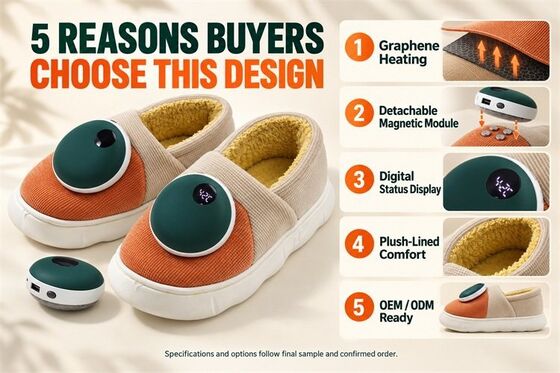 Detachable Magnetic Heated Slippers, Graphene Heating Module with Digital Display, Custom Color Material Label and Packaging