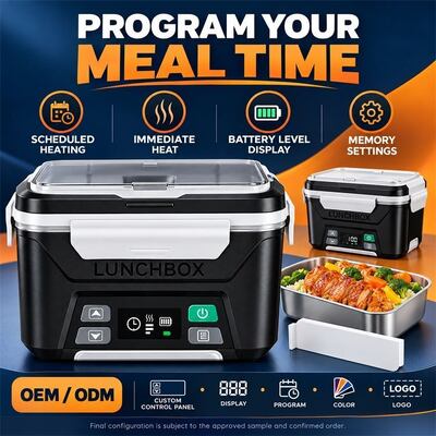 Smart Heated Lunch Box, Graphene Broad-Area Heating with Scheduled and Immediate Heat, Rechargeable Cordless Design with Removable Stainless Steel Tray, Custom Color Logo and Packaging