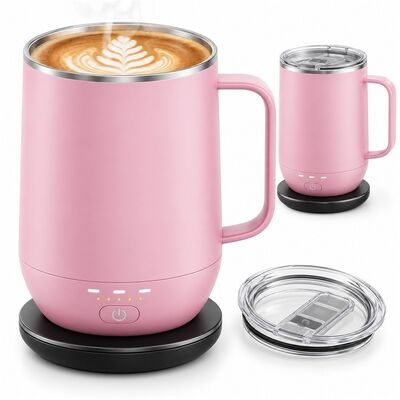 Wireless Charging Heated Mug, Multiple Temperature Settings with One-Button Control, Rechargeable Cordless Coffee Cup with Stainless Steel Liner, Custom Color Logo and Packaging