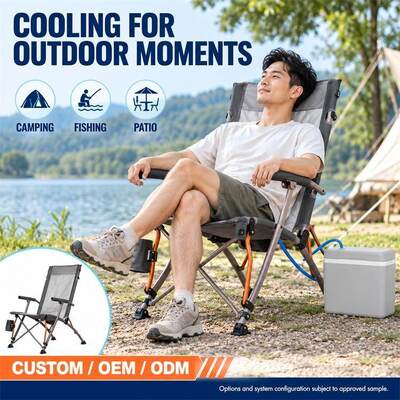 Ice Water Cooling Outdoor Folding Chair, External Ice Water Box with Cooling Circulation Channel, Tall Backrest Folding Frame with Snowflake Control, Custom Color Private Label and Packaging