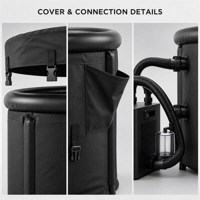 Ice Bath Tub with External Chiller Black Round Cold Plunge Tub with Two Water Hoses Filter and Buckled Cover for Custom Projects
