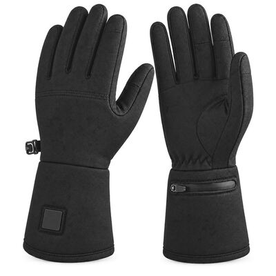 Graphene Heated Gloves, Black Winter Gloves with Cuff Control Patch and Zippered Battery Pocket, Long Cuff, Custom Size Color Private Label and Packaging for OEM ODM Projects
