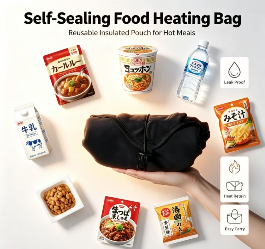 Portable self-sealing food heating bag, reusable heating bag, suitable for instant noodles, curry, and ready to eat meals