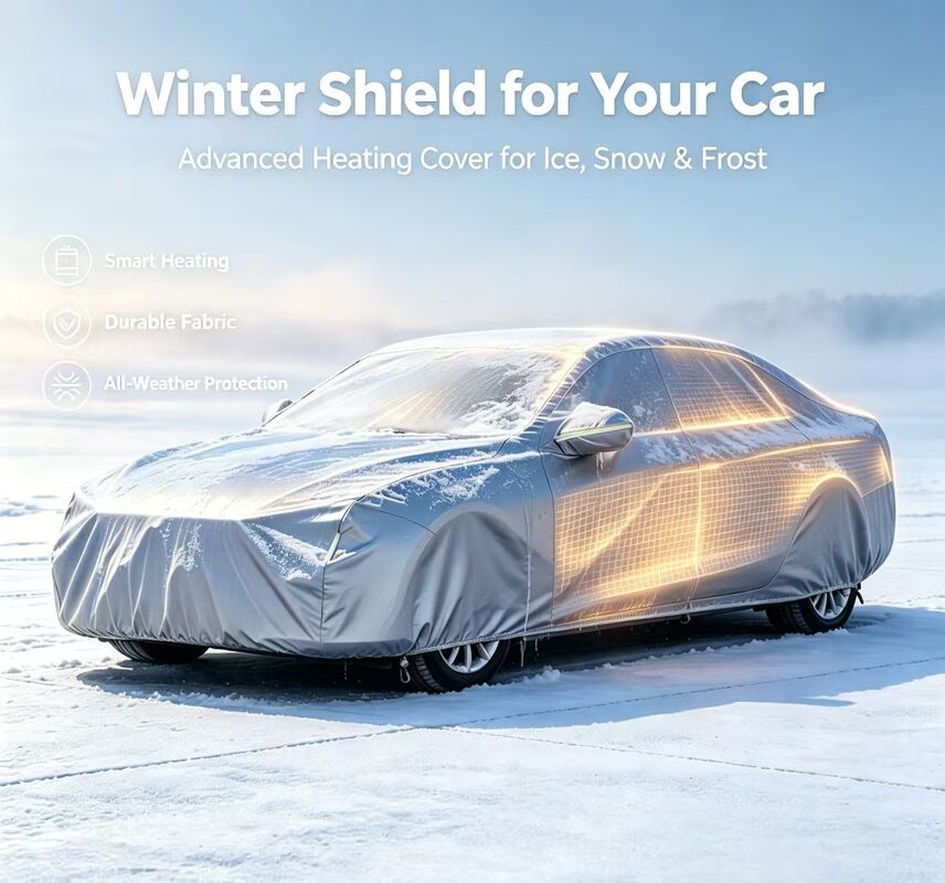 Flexible car heating hood offering heating and protection against snow frost and freezing temperatures for various vehicle types