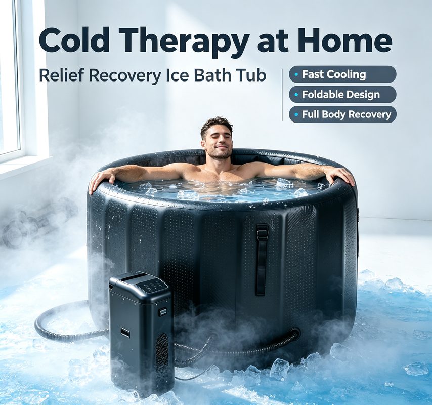 Portable inflatable ice bath tub with lightweight design and easy transport suitable for indoor outdoor cold plunge therapy
