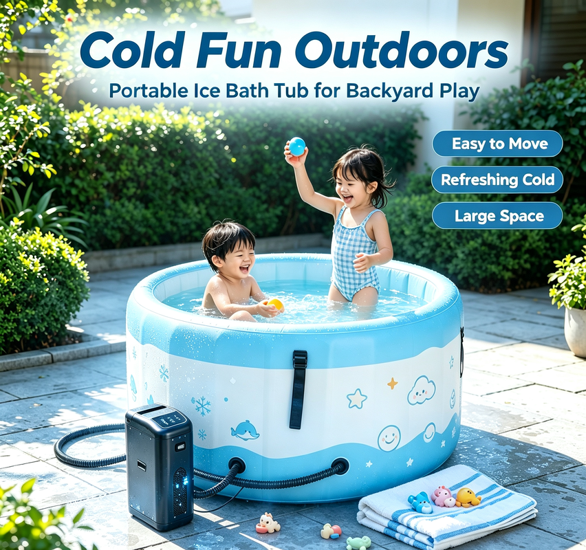 Cartoon Customizable Inflatable Ice Bath Tub with Smart Water Chiller, Portable Constant Temperature Cold Plunge Pool for Kids Outdoor Backyard Play