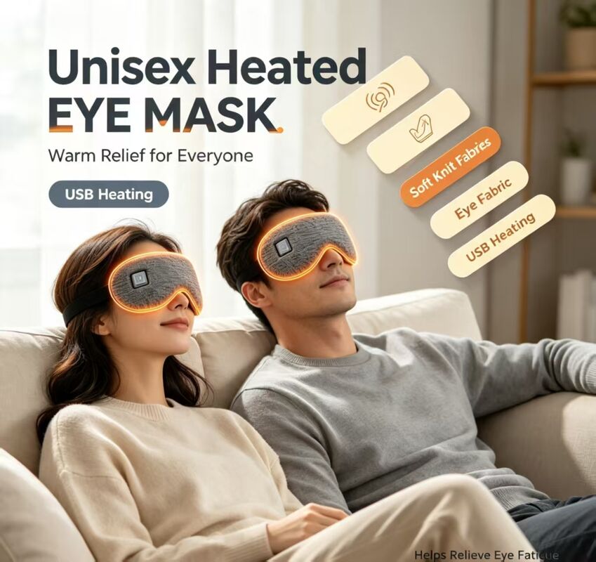 Unisex Heated Eye Mask, USB Rechargeable Soft Knit Fabric Thermal Eye Mask, Adjustable Temperature Warm Compress Eye Mask to Relieve Eye Fatigue for Men Women Home Office Travel