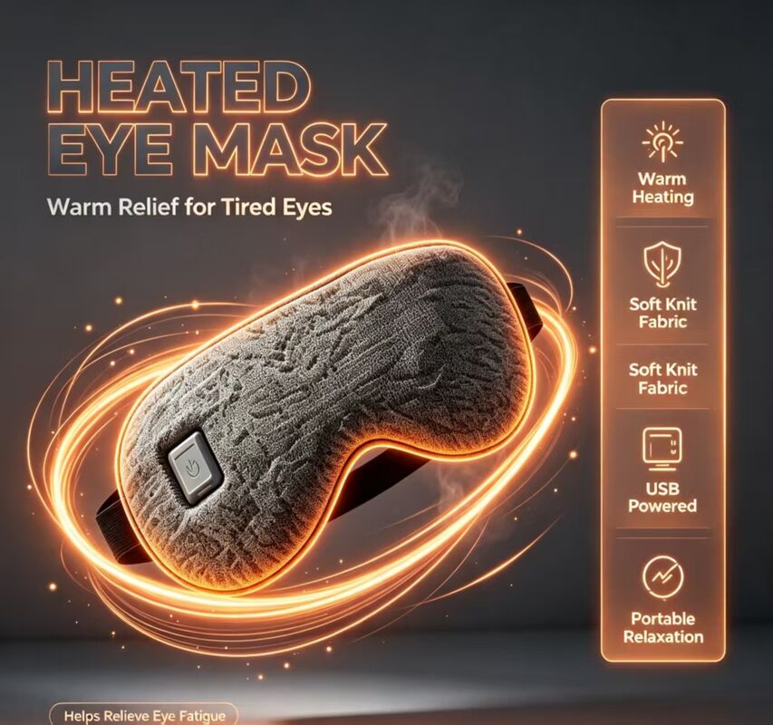 35-55℃ Adjustable Heated Eye Mask, Portable Fast Heating Rechargeable Heating Eye Mask, Soft Knit Fabric Electric Eye Mask Equipped with Storage Pouch for Travel & Daily Eye Relaxation