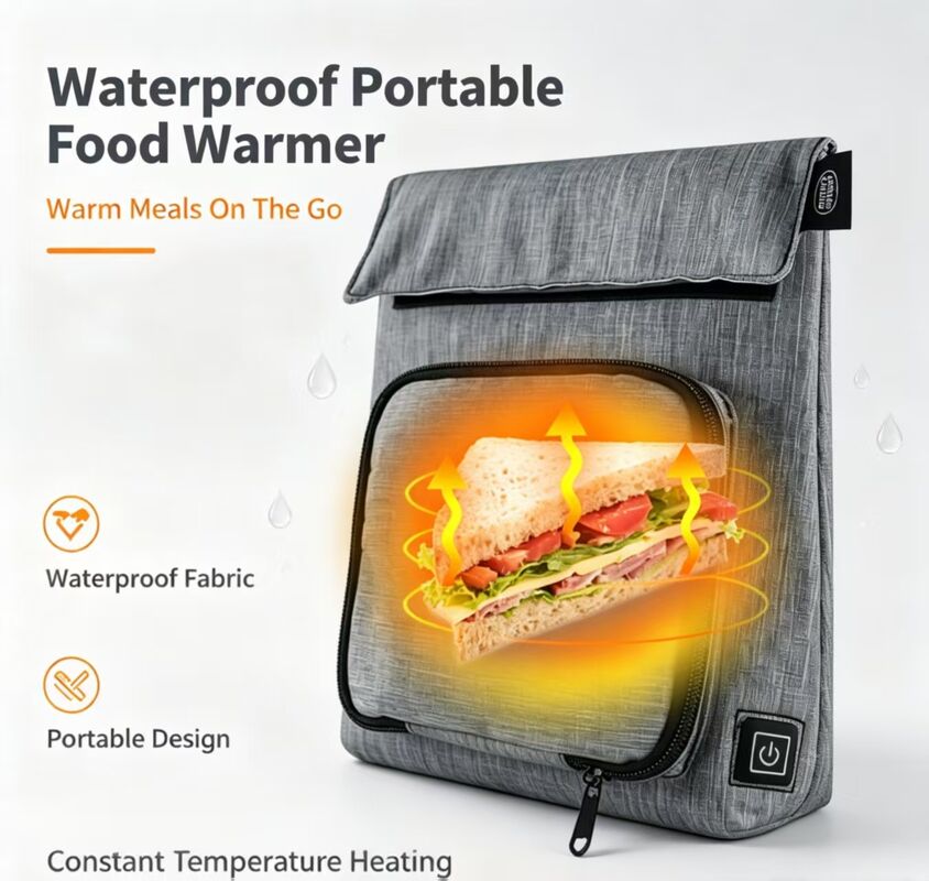 USB Heated Waterproof Food Warmer, Portable 3 Levels 50‑59℃ Adjustable Temperature Food Heating Bag, Washable Removable Charging Leak‑Proof Food Warmer Pouch for Travel Outdoor School Picnic