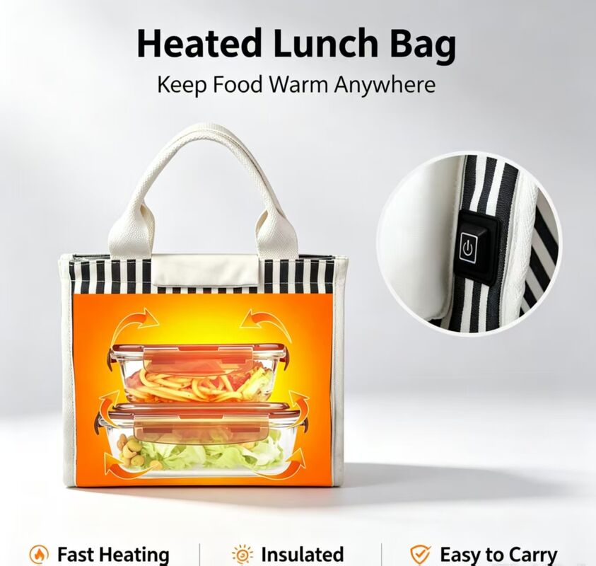 Reheat Takeout, Noodles & Steaks Without a Microwave — USB Powered Heated Lunch Bag, 3 Temperature Modes, Waterproof Thermal Tote