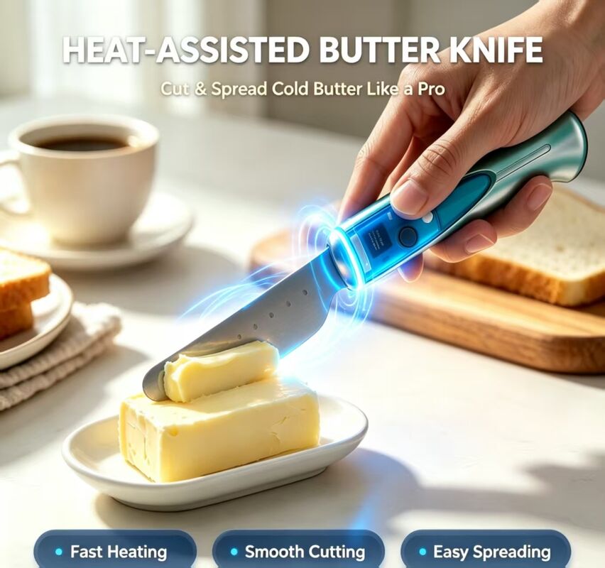 Touch Sensing Intelligent Butter Heating Knife, Stainless Steel Alloy Waterproof Electric Butter Cutter, USB Rechargeable 1020mAh Battery 3.7V Kitchen Butter Softening & Cutting Tool