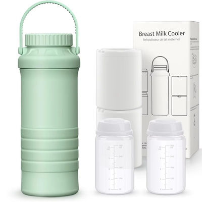 Portable Breast Milk Cooler For Outdoor, Life Saver With 360° Total Cooling For 24 Hours, Larger Capacity Travel Breastmilk Chiller With 2pcs Baby Bottles For Breastmilk Storage, Green